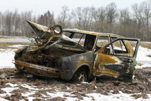 Burned Down Car Wreck - Damaged Car   
