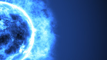 Futuristic Abstract Blue Sun In Space With Flares. Great Futuristic Background