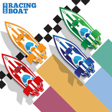 The Racing Boats At The Finish Line. View From Above. The Template For The Presentation. Vector Illustration. 