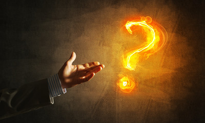 Aufkleber - Concept of help or support with fire burning question mark