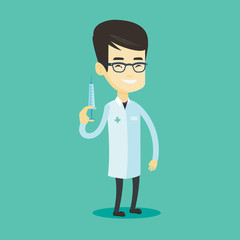 Canvas Print - Doctor holding syringe vector illustration.