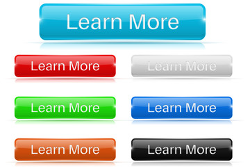 Learn more buttons. Glass rectangular 3d icons