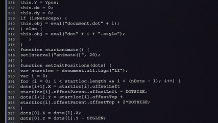 Fototapete - Computer class. On the monitor initial codes are entered. The source code the text of the computer program in any programming language or a markup language which can be read by the person.