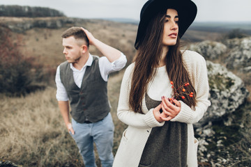 Wall Mural - Beautiful youth couple in outdoor.