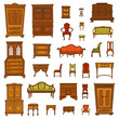 Antique furniture set: closet, nightstand, closet, chairs, nightstands and bureaus