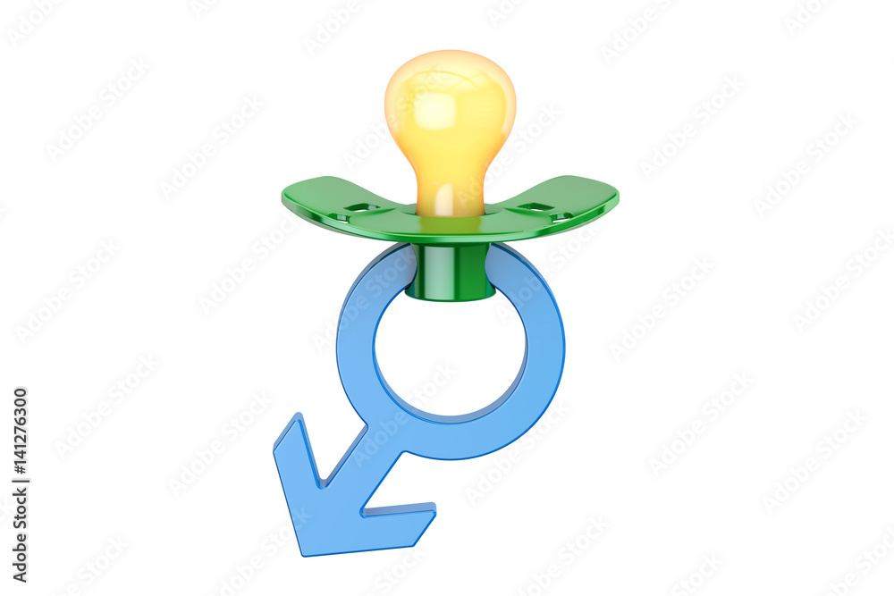 Baby pacifier with blue male gender symbol, 3D rendering Stock ...