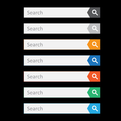 Fototapete - Search bar field. Set vector interface elements with search button. Flat vector illustration on black background.