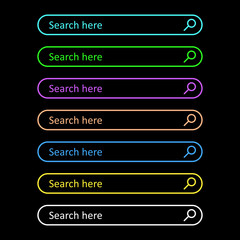 Poster - Search bar field. Set vector interface elements with search button. Flat vector illustration on black background.