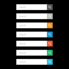 Poster - Search bar field. Set vector interface elements with search button. Flat vector illustration on black background.