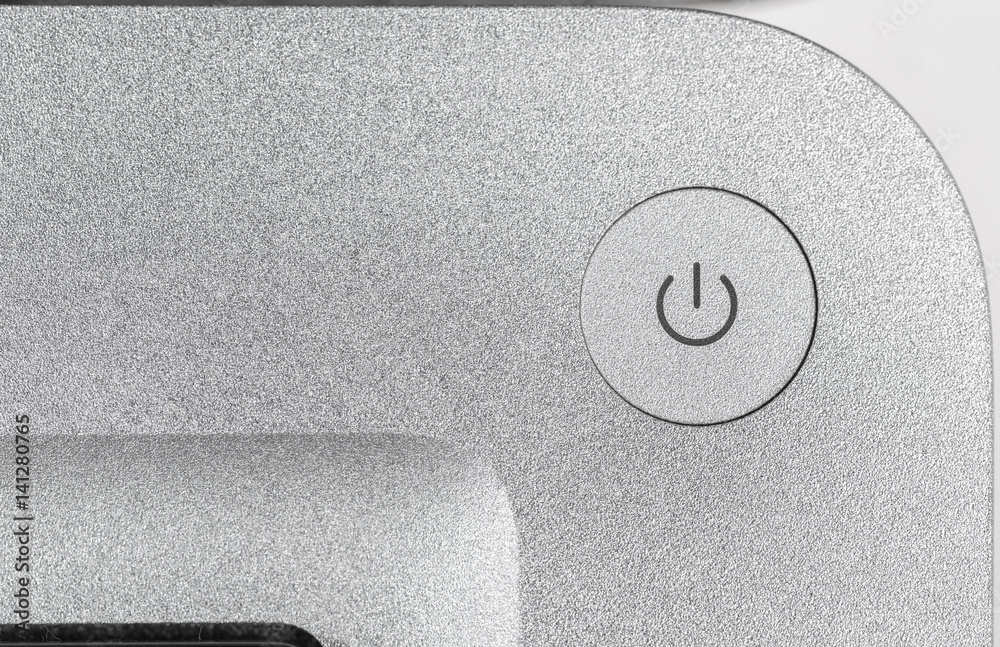 Modern laptop computer, close-up view of power button Stock Photo ...