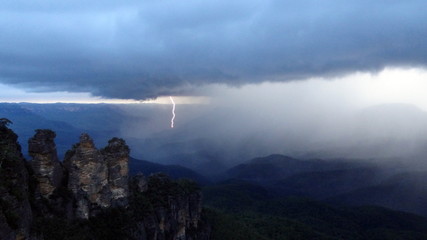 Lighning strikes in the Blue Mountains, Australia.