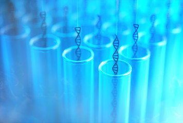 Wall Mural - several dna being withdrawn from the test tubes. concept image of genetic cloning.