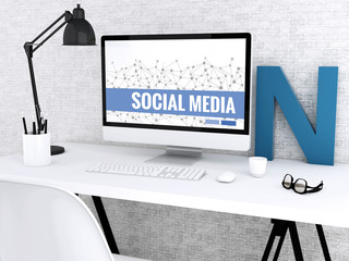 Poster - 3d Computer with words SOCIAL MEDIA.