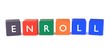 3d illustration of enroll word from colored cube
