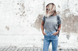 © Alena Ozerova - Model posing in plain tshirt against street wall