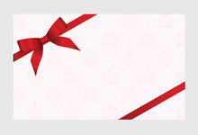 Gift Certificate, Gift Card With Red Ribbon And A Bow On Pink Decorative Elements  Background.  Gift Voucher Template.  Vector Image.