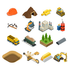 Wall Mural - Flat isometric 3d Mining Raw materials gold coal vector.