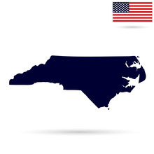 Map Of The U.S. State  North Carolina On A White Background. American Flag