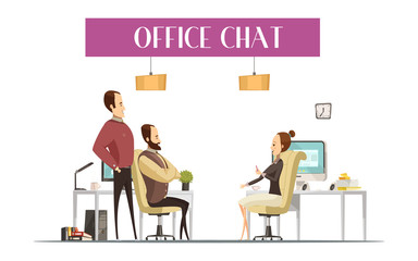 Wall Mural - Office Chat Cartoon Style Composition