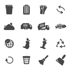 Sticker - Vector black garbage icons set