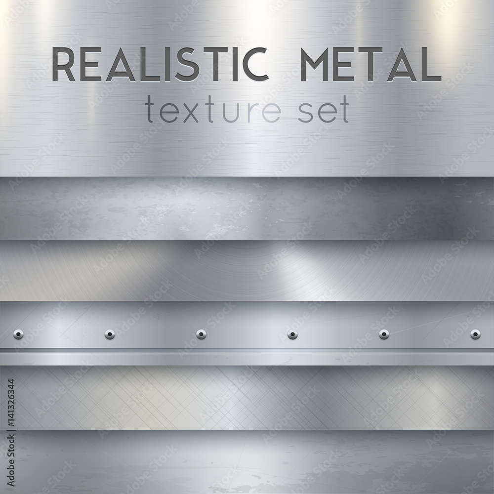Metal Texture Realistic Horizontal Samples Set - obrazy, fototapety, plakaty 