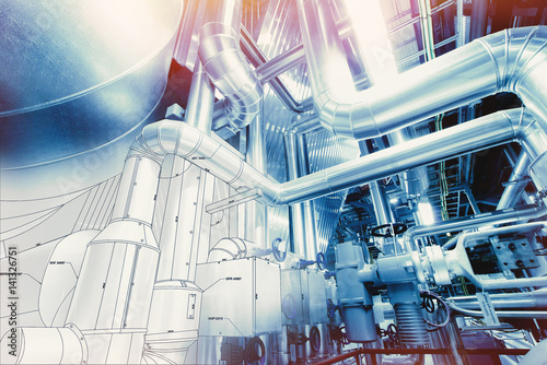 Cuadros en Lienzo Background of mechanical engineering drawings, industry, education