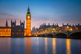 Fototapeta Big Ben - Big Ben and westminster bridge at dusk in London