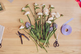 Florist workplace: flowers and accessories
