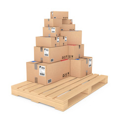 Aufkleber - Logistics concept. Cardboard Boxes on Wooden Palette. 3d Rendering