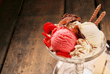 Chocolate, Strawberry And Vanilla Ice Cream