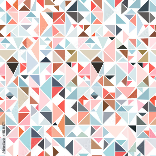 Tapeta ścienna na wymiar Seamless geometric pattern from triangles of different colors on a white background.