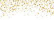 Falling confetti. Bright vector golden confetti background. Confetti and serpentine splash isolated on black night background. Сarnival, celebration, opening, birthday premium design. Night party.