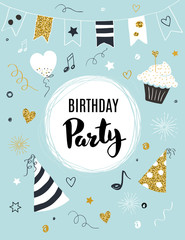 Birthday party invitation template, vector illustration