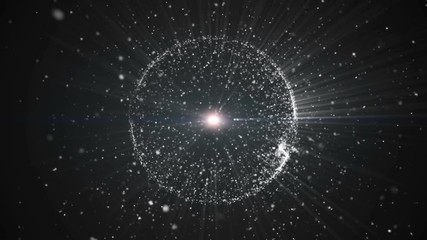 Poster - seamless loop, abstract background with circular shape formed of small particles. light ray effect, 