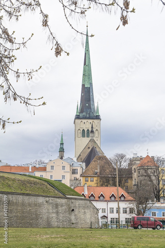 Fotografie, Obraz View of tower of church of Saint Olaf and street of old city