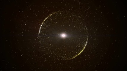 Poster - seamless loop, abstract background with circular shape formed of small particles. light ray effect, 