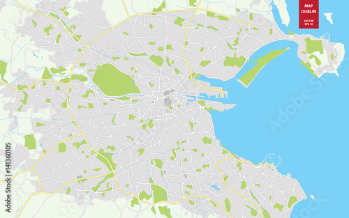 Fototapeta na szkło Vector color map of Dublin, Ireland. City Plan of Dublin