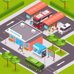 Poster - Bus Station Isometric Illustration