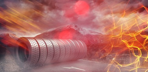 Poster - Composite image of digital image of black rubber tyre 3d