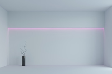 Wall Mural - Empty white minimalist room with pink backlight. 3d rendering