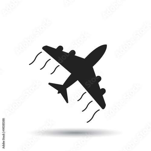 Airplane icon. Flat vector illustration. Plane sign symbol with shadow