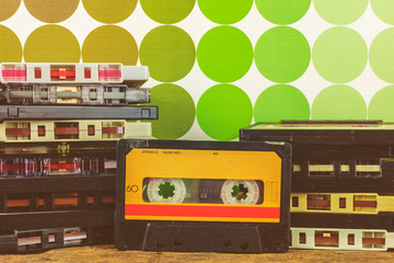 Wall Mural - retro styled image of vintage audio compact cassettes