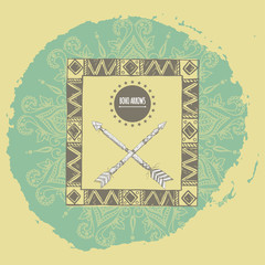 Wall Mural - Tribal arrow set in ethnical pattern with feathers. boho elements