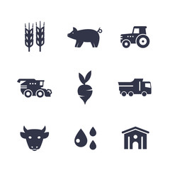 Poster - Agriculture, farming icons isolated on white, harvest, cattle, barn, agrimotor, storehouse, grain combine harvester