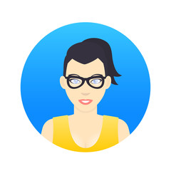 Wall Mural - Avatar icon, girl in glasses in flat style on white