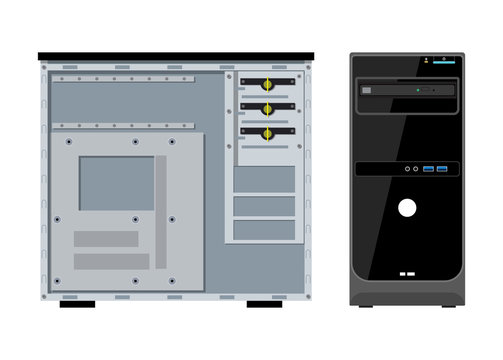 Computer case front and side view
