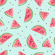 Seamless watermelon pattern. Vector summer background with watercolor watermelon slices.