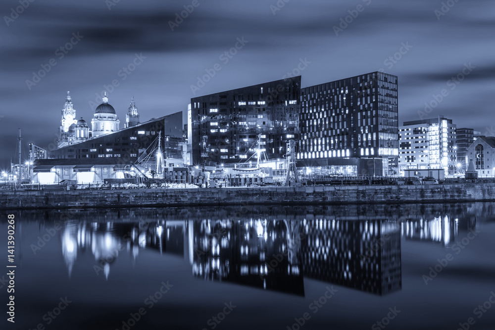 Night View Of Albert Dock Buildings In Liverpool UK Wall ...