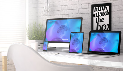 Sticker - devices collection workplace with website responsive design