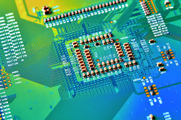 Electronic circuit board close up.